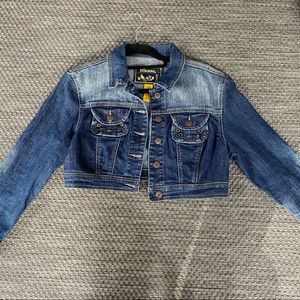 Cropped jean jacket, size medium, dark/light washed